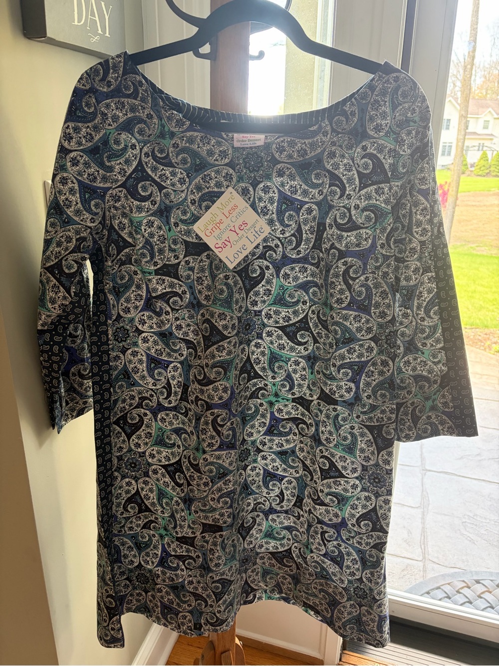 NEW Gretchen Scott Designs M Medium Women’s Blue Paisley Print Tunic Dress